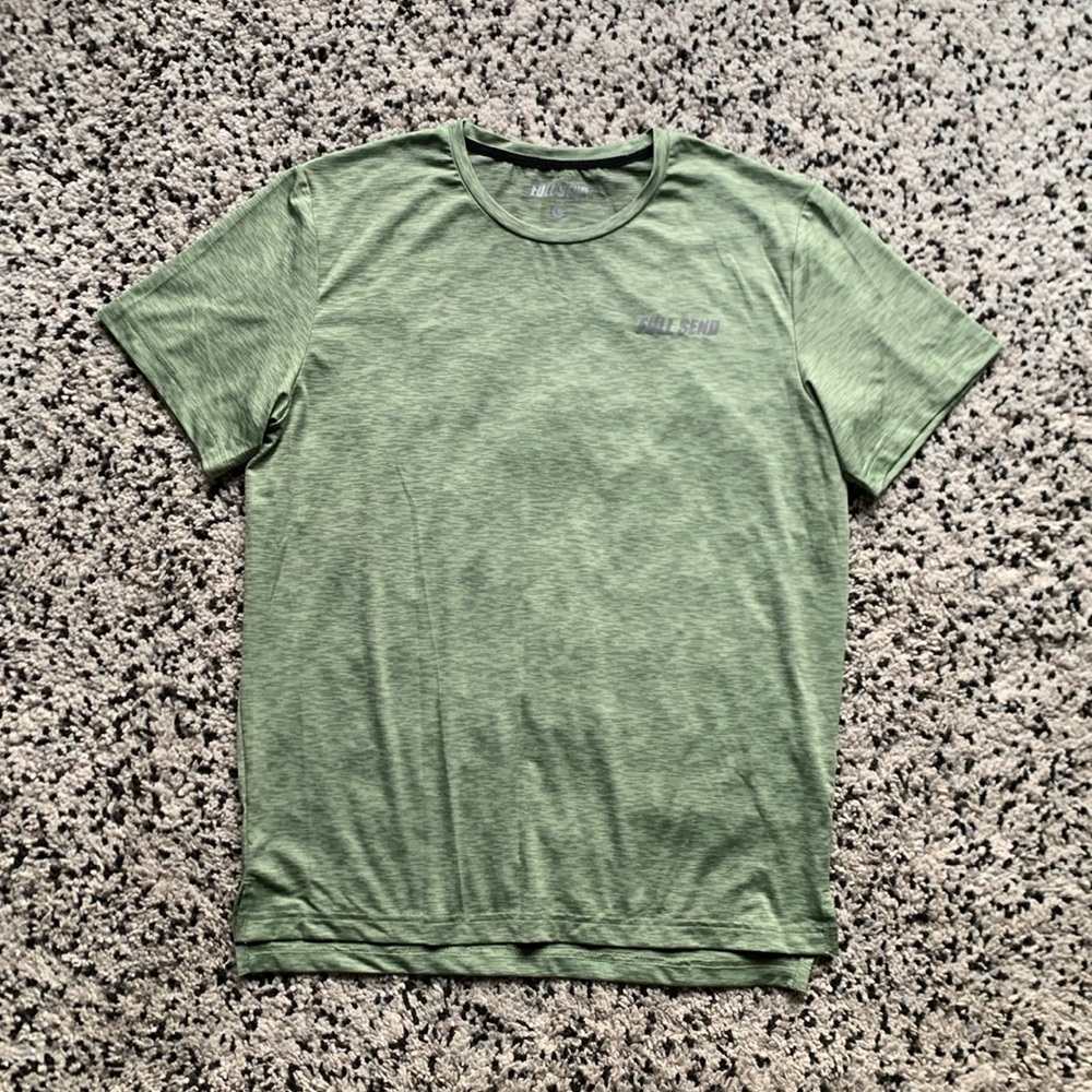 Full Send Athletic Tee Shirt Green Chest Logo Lightweight Stretch Short Sleeve L
